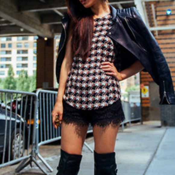 Clemence Houndstooth Leathertrim Top - Picture 1 of 8